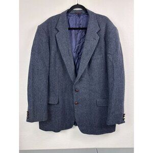 Vintage Sutter and Grant men's 46L blue herringbone tweed wool blazer sport coat